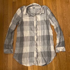Grey & White Ruffle Trim Plaid Flannel